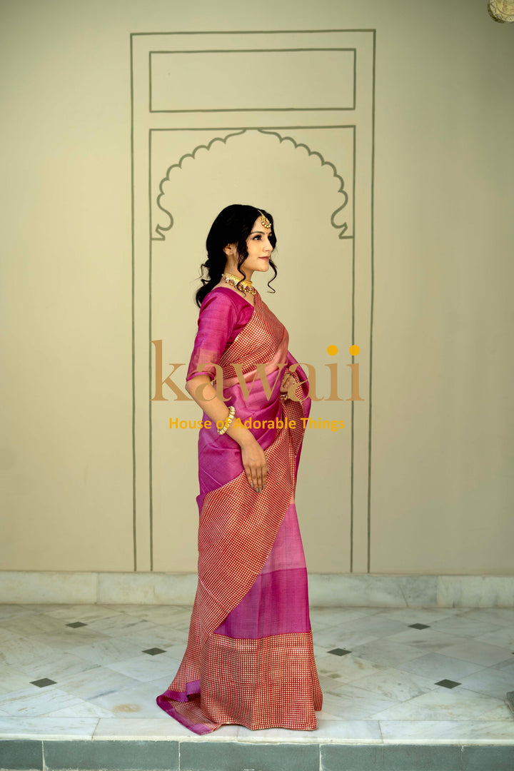 Sravana Handloom Silk Saree in shades of pink| SILK MARK CERTIFIED | SHOBITAM