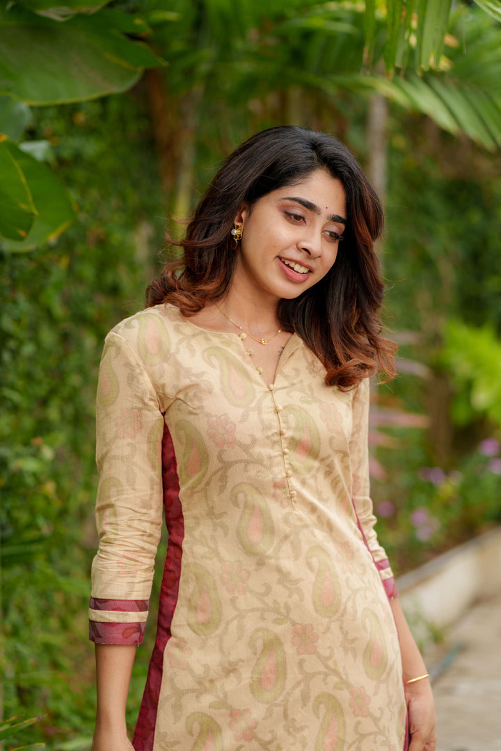 Beige Kurti Set Kurti and Bottom 2-Piece Set | Made to Order