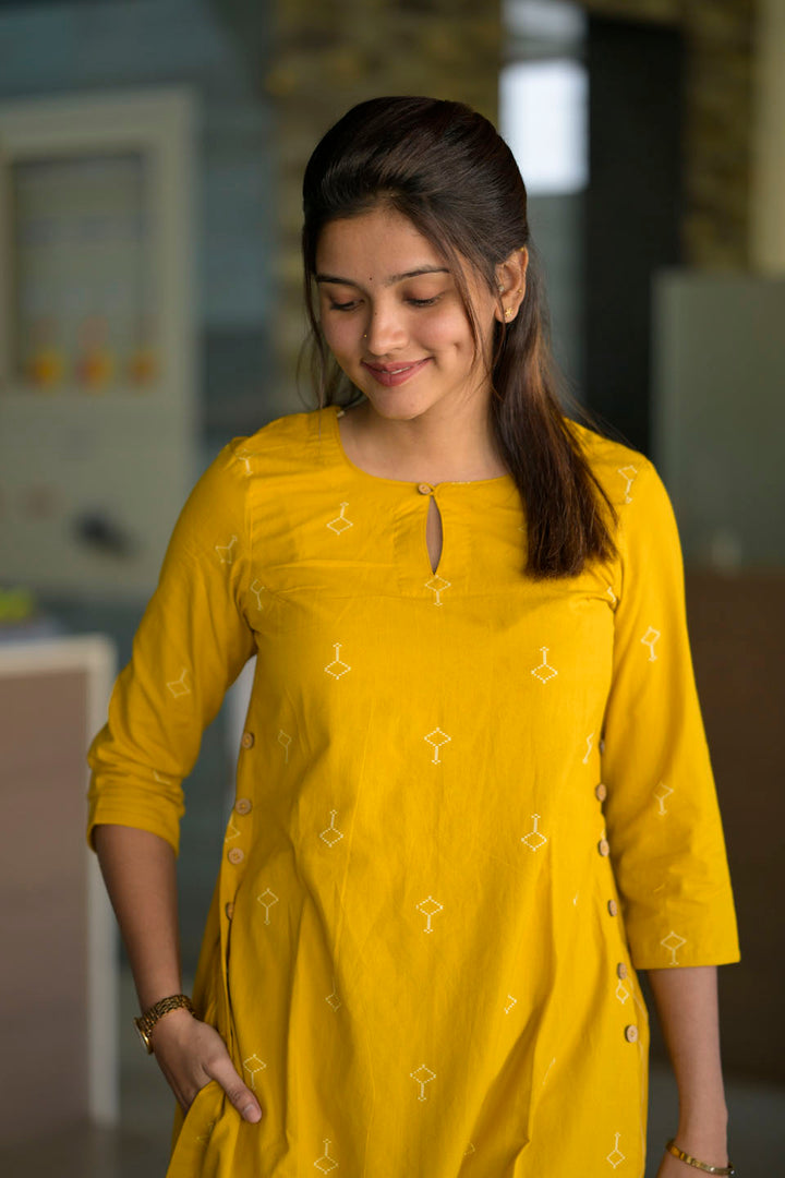 Dandelion Yellow 2 Piece Cotton  Kurti Set | Made To Order