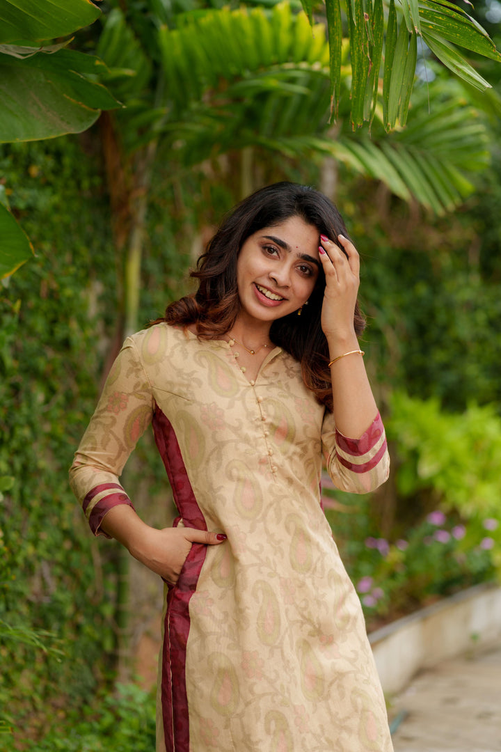 Beige Kurti Set Kurti and Bottom 2-Piece Set | Made to Order