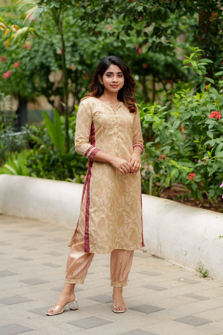 Beige Kurti Set Kurti and Bottom 2-Piece Set | Made to Order