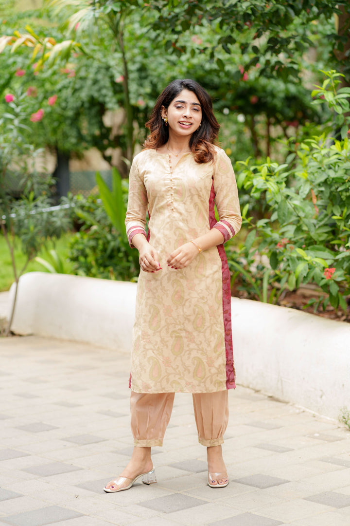 Beige Kurti Set Kurti and Bottom 2-Piece Set | Made to Order