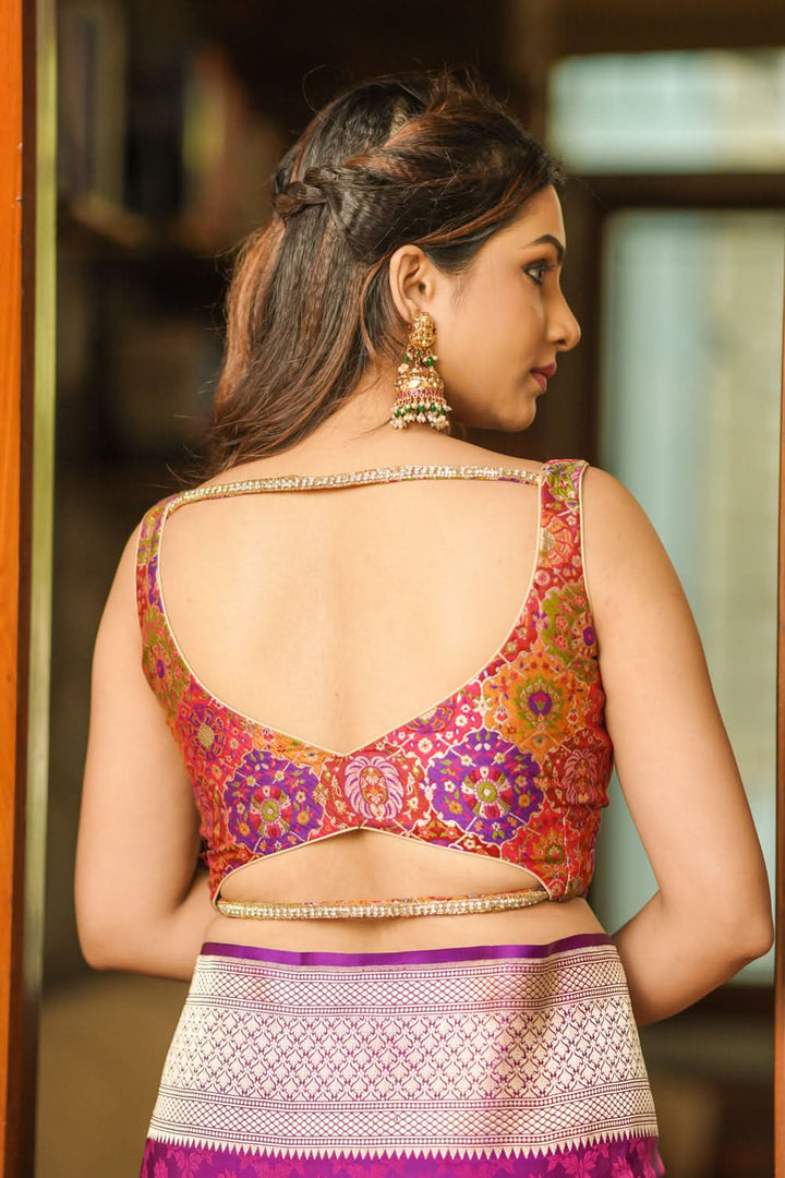 Made To Order: Banarasi Multicolor Brocade blouse with Cutdana Straps