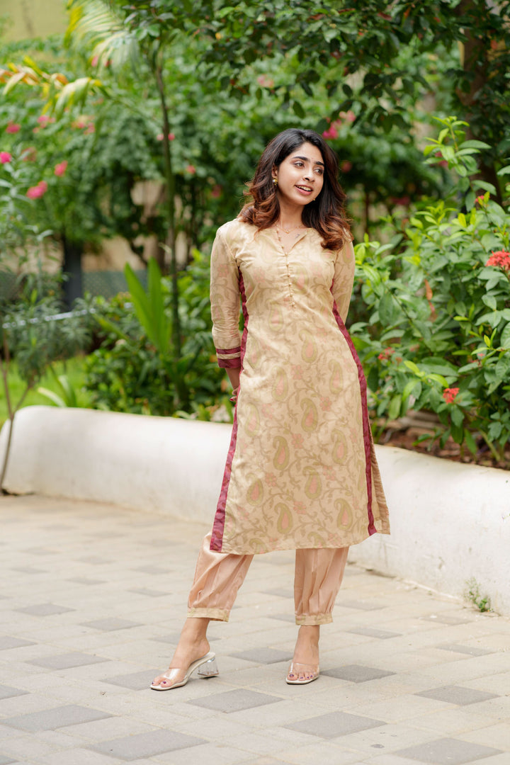 Beige Kurti Set Kurti and Bottom 2-Piece Set | Made to Order