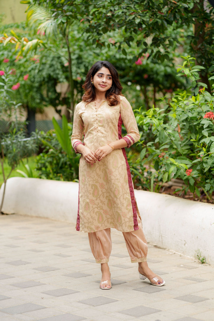Beige Kurti Set Kurti and Bottom 2-Piece Set | Made to Order