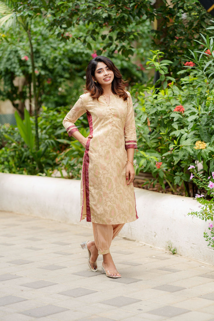 Beige Kurti Set Kurti and Bottom 2-Piece Set | Made to Order