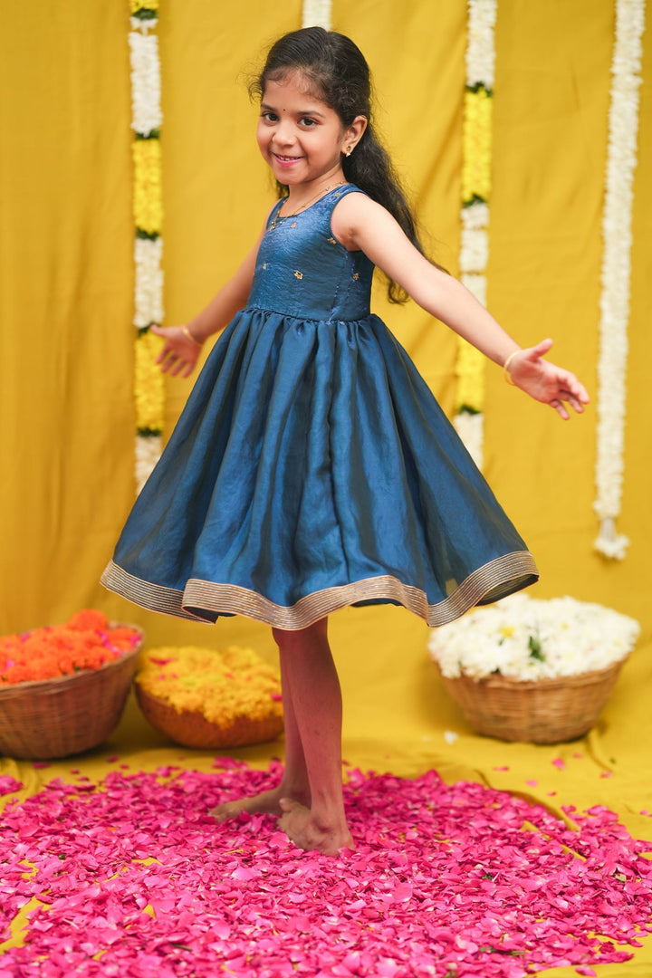 Mrinalini Blue Frock Mini | Made to Order | SHOBITAM