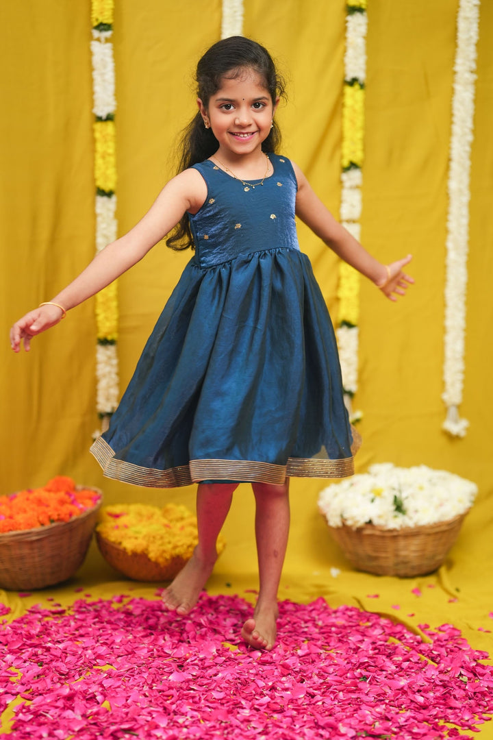 Mrinalini Blue Frock Mini | Made to Order | SHOBITAM
