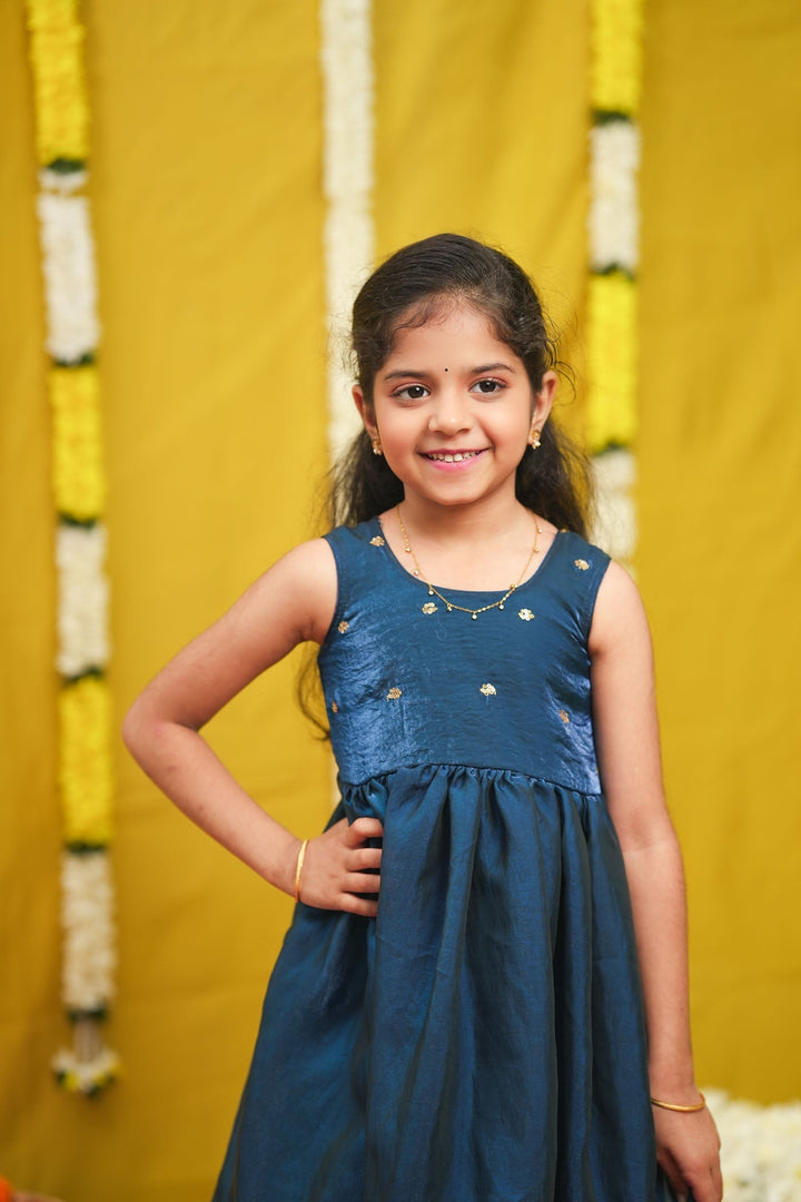 Mrinalini Blue Frock Mini | Made to Order | SHOBITAM