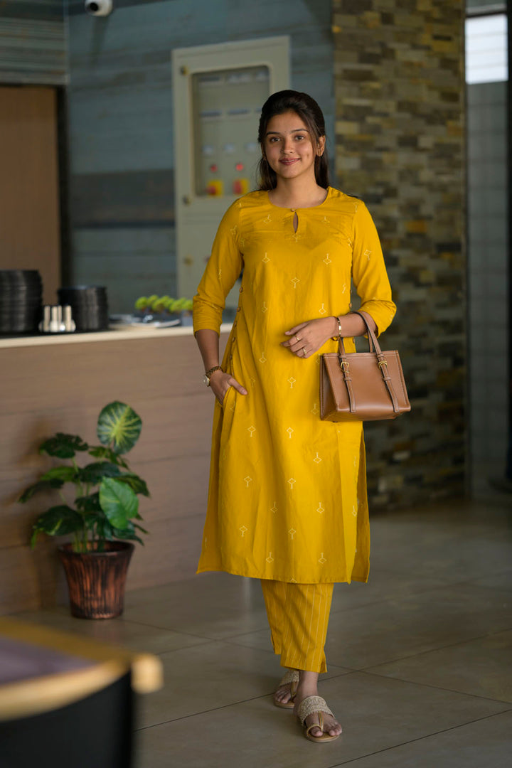 Dandelion Yellow 2 Piece Cotton  Kurti Set | Made To Order