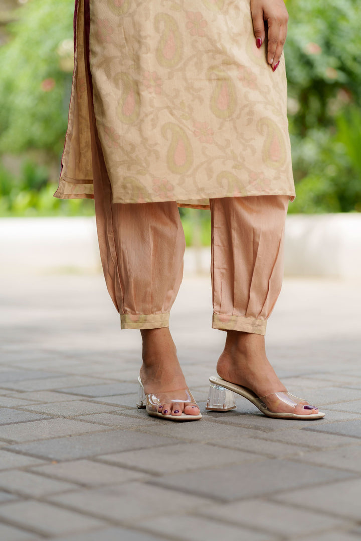 Beige Kurti Set Kurti and Bottom 2-Piece Set | Made to Order