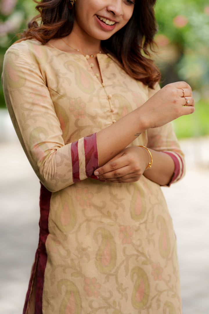 Beige Kurti Set Kurti and Bottom 2-Piece Set | Made to Order