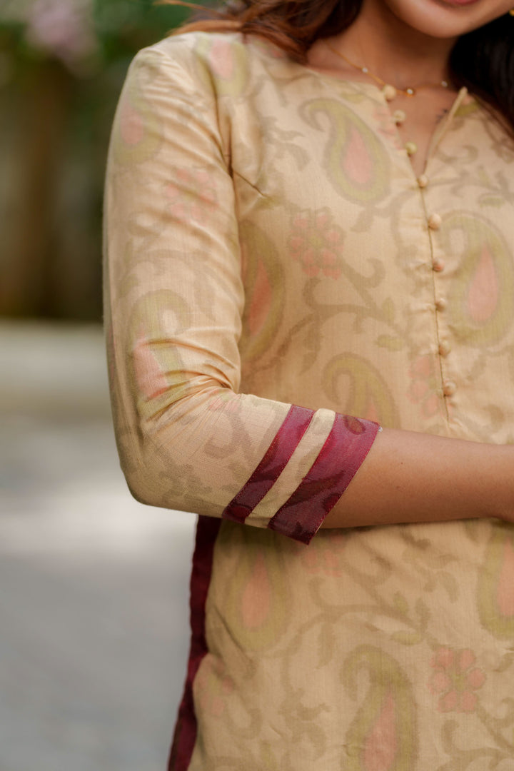 Beige Kurti Set Kurti and Bottom 2-Piece Set | Made to Order