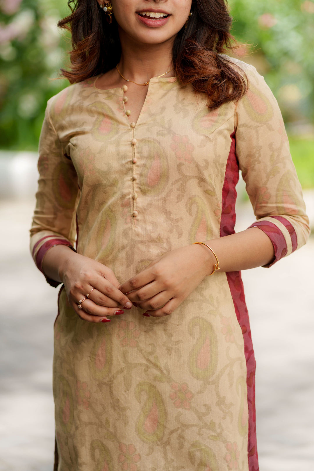 Beige Kurti Set Kurti and Bottom 2-Piece Set | Made to Order