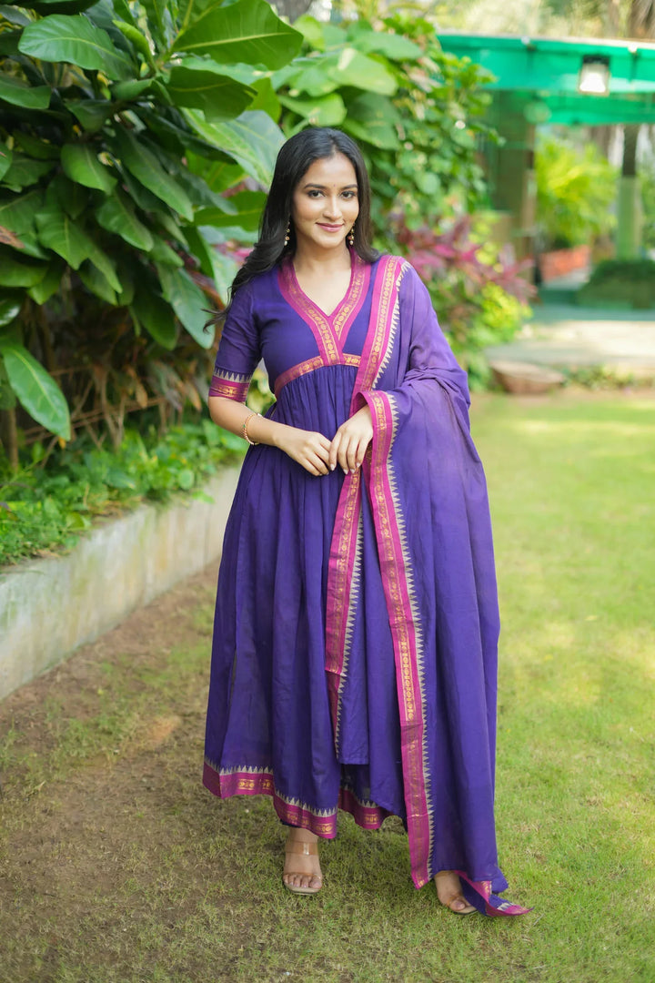 Avanti Royal Purple Anarkali Kurta Set with dupatta | Made To Order