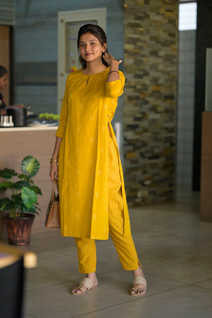 Dandelion Yellow 2 Piece Cotton  Kurti Set | Made To Order