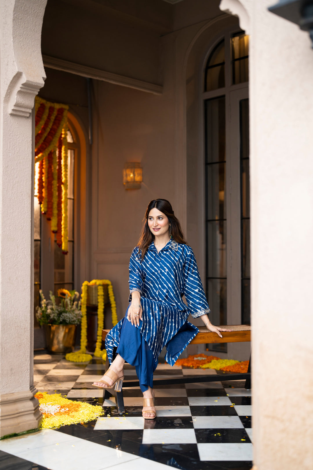 Blue Lehariya Gota Work Collared Kurta Set- SET OF-2 | SHOBITAM