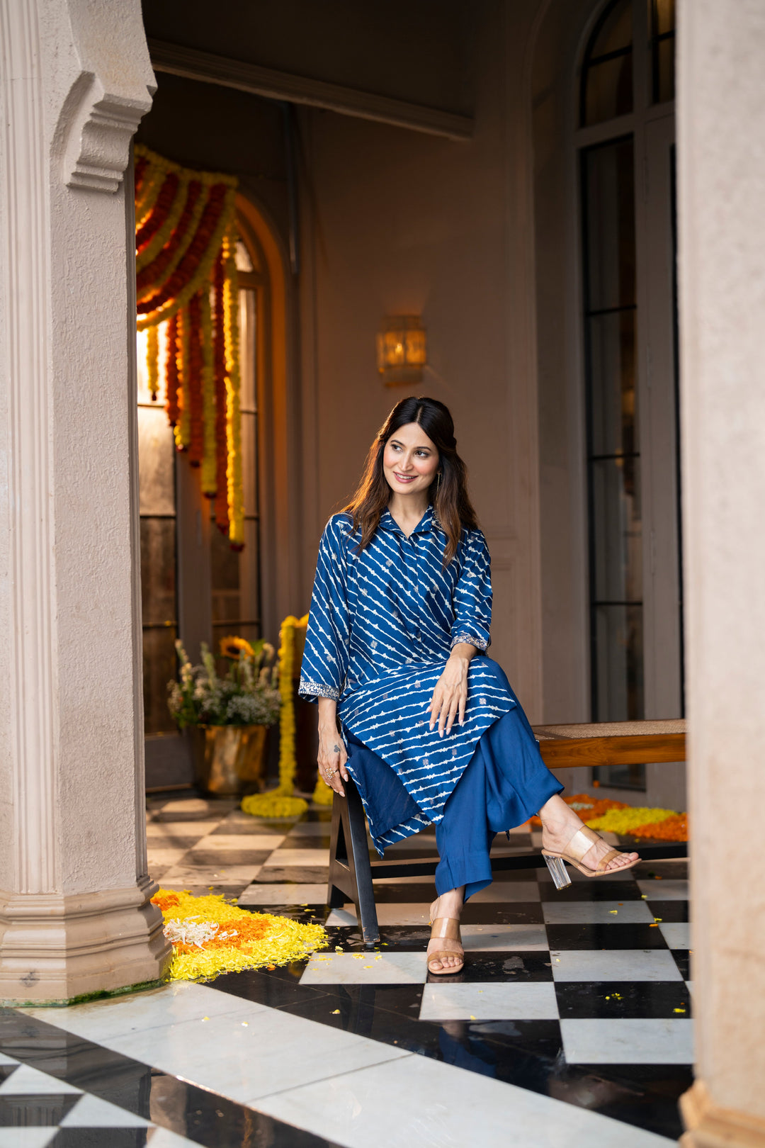 Blue Lehariya Gota Work Collared Kurta Set- SET OF-2 | SHOBITAM