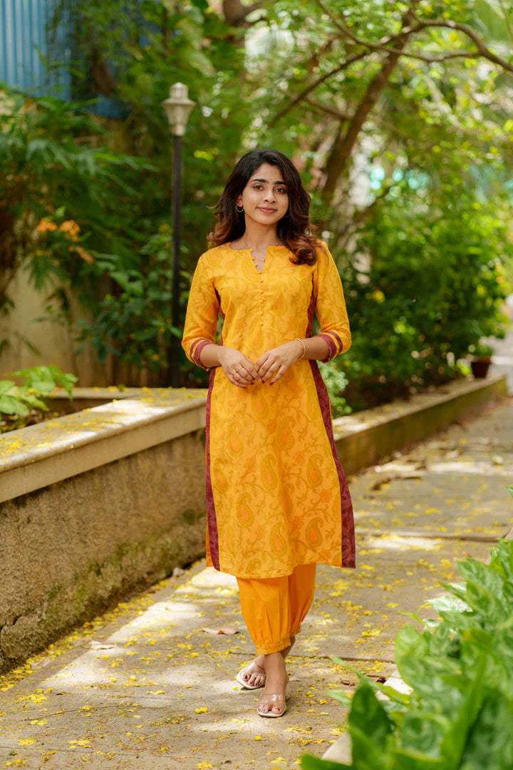 Mustard Kurti Set Kurti and Bottom 2-Piece Set | Made to Order