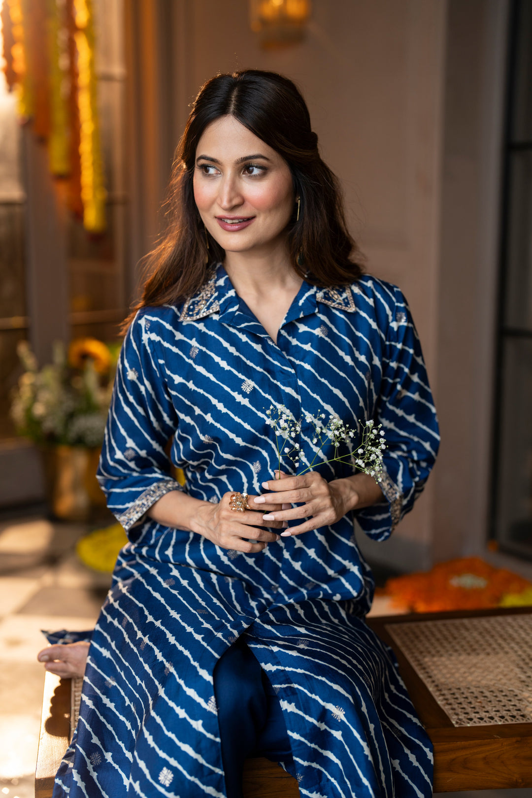 Blue Lehariya Gota Work Collared Kurta Set- SET OF-2 | SHOBITAM