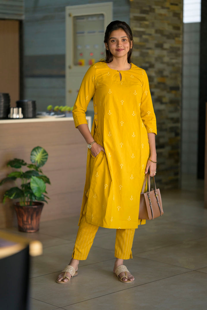 Dandelion Yellow 2 Piece Cotton  Kurti Set | Made To Order