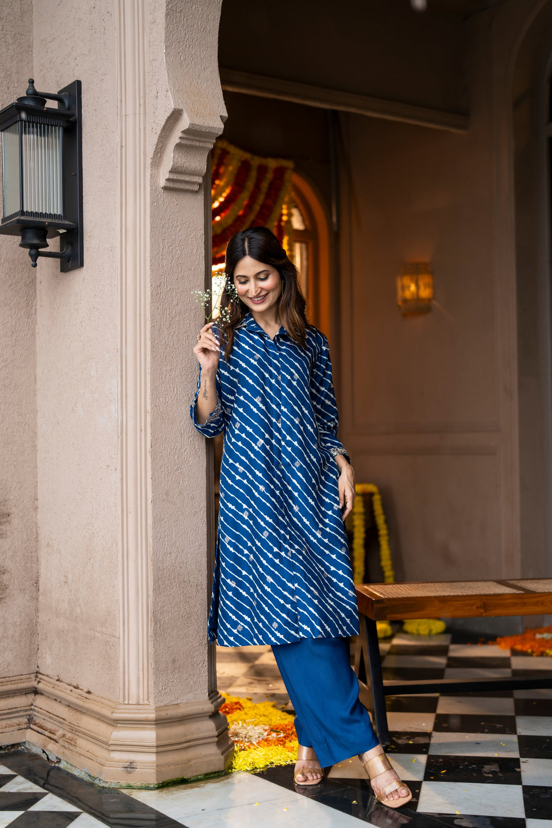 Blue Lehariya Gota Work Collared Kurta Set- SET OF-2 | SHOBITAM