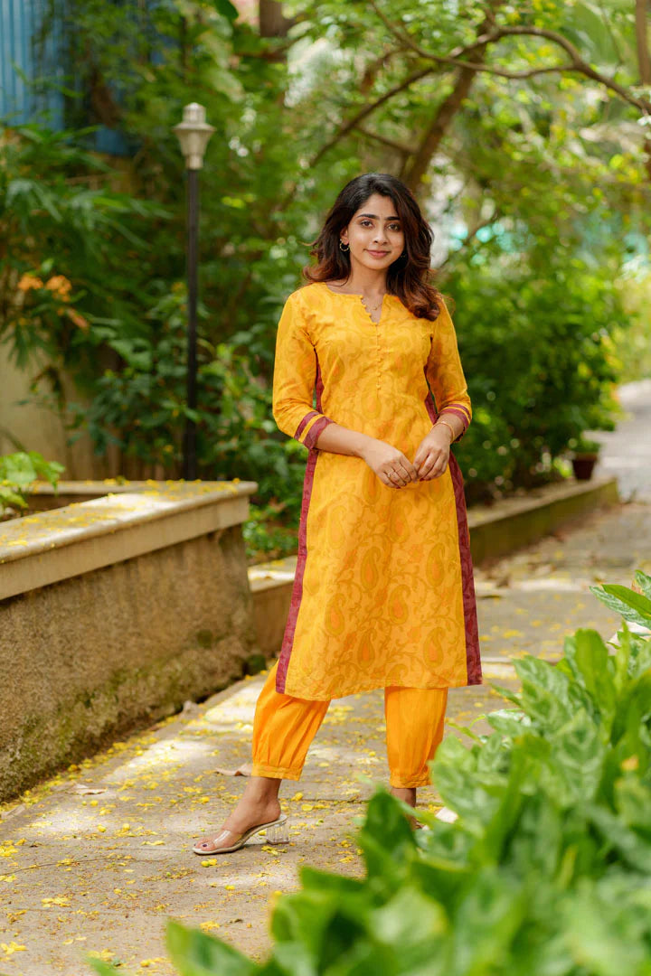 Mustard Kurti Set Kurti and Bottom 2-Piece Set | Made to Order