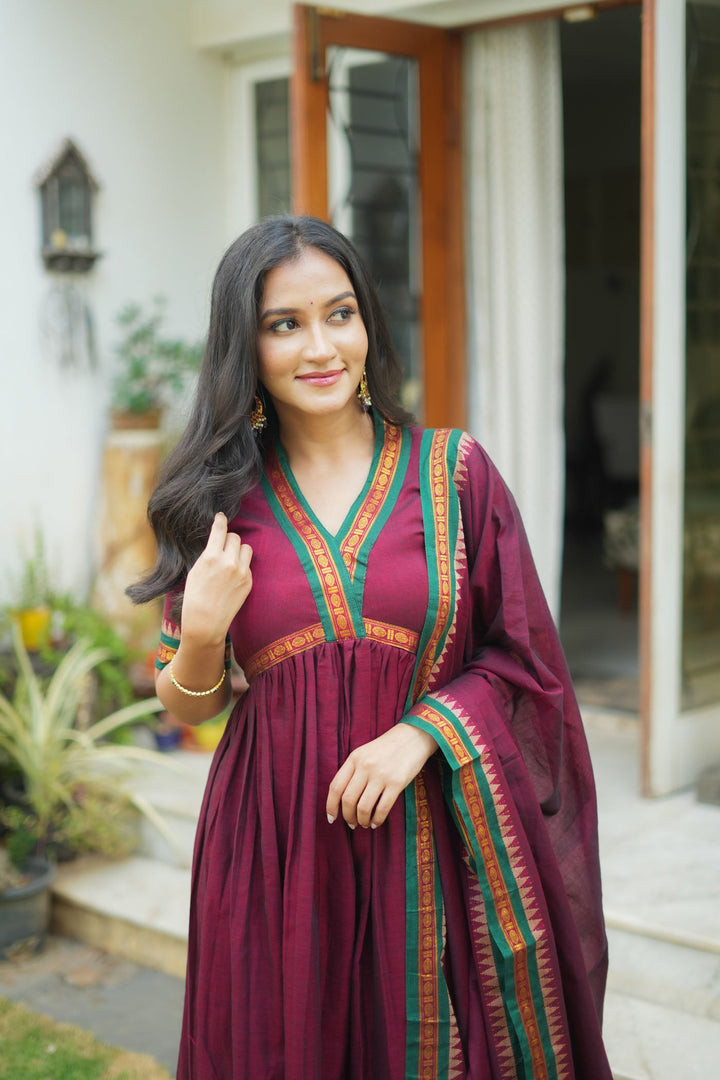 Avanti Maroon Anarkali Kurta Set | Made to Order | SHOBITAM