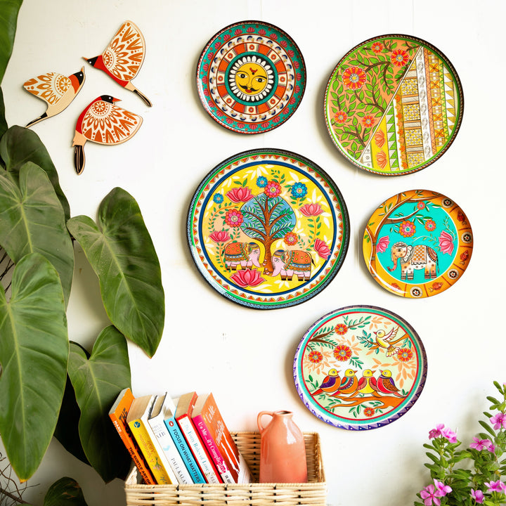 Mithila Madhubani Wall Plates - Set of 5