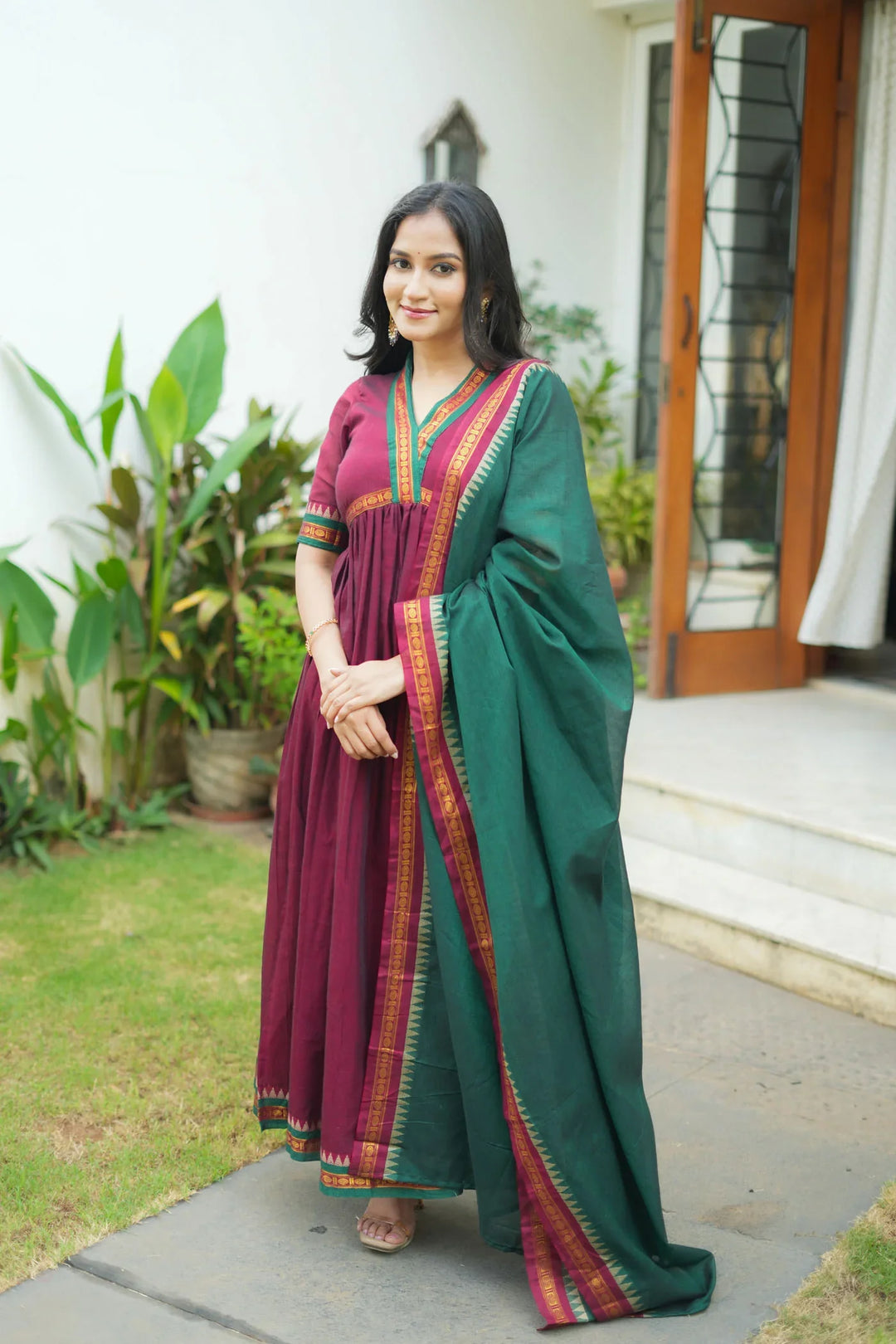 Avanti Maroon with Green Anarkali Kurta Set Without dupatta| Made To Order