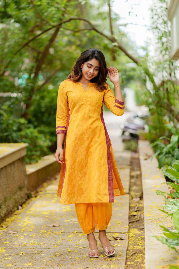Mustard Kurti Set Kurti and Bottom 2-Piece Set | Made to Order