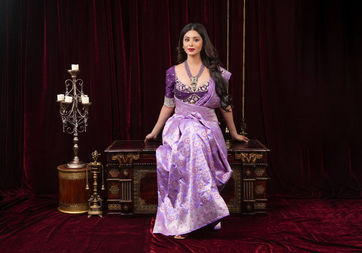 Lilac Meenakari Banarasi Pure Silk saree with Patola Design| SILK MARK CERTIFIED