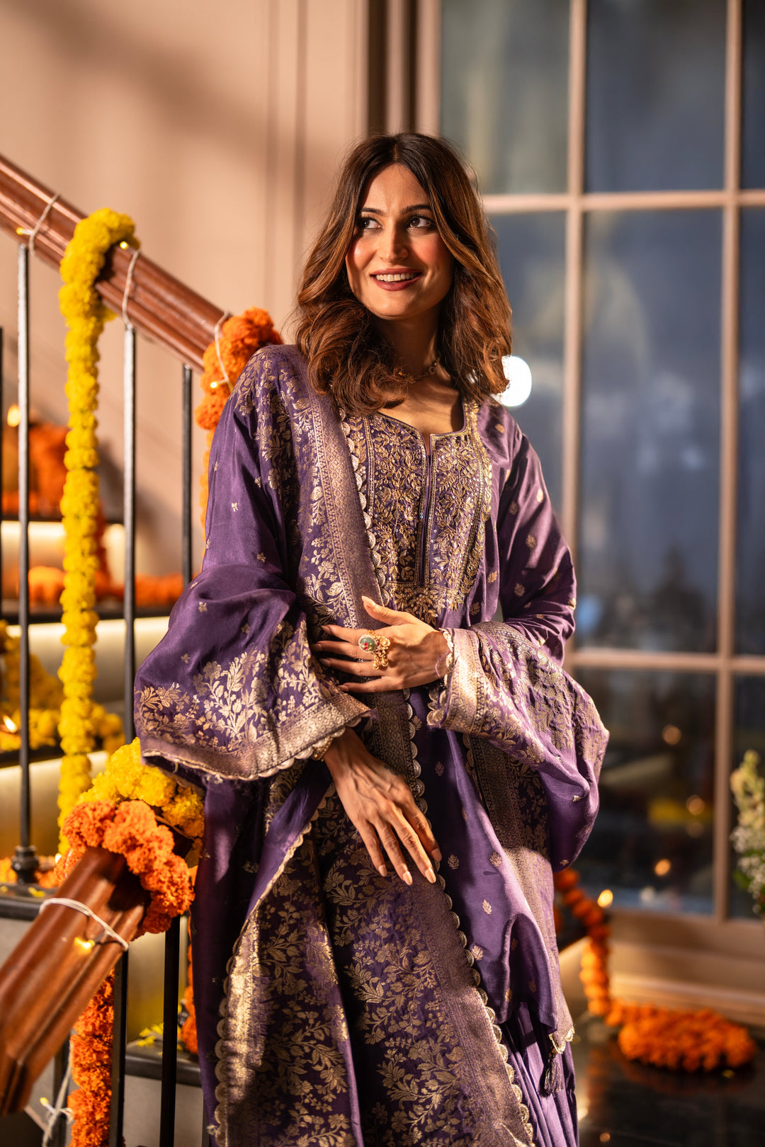 Purple Banarasi with Gota Work Sharara Set - SET OF-3 | SHOBITAM