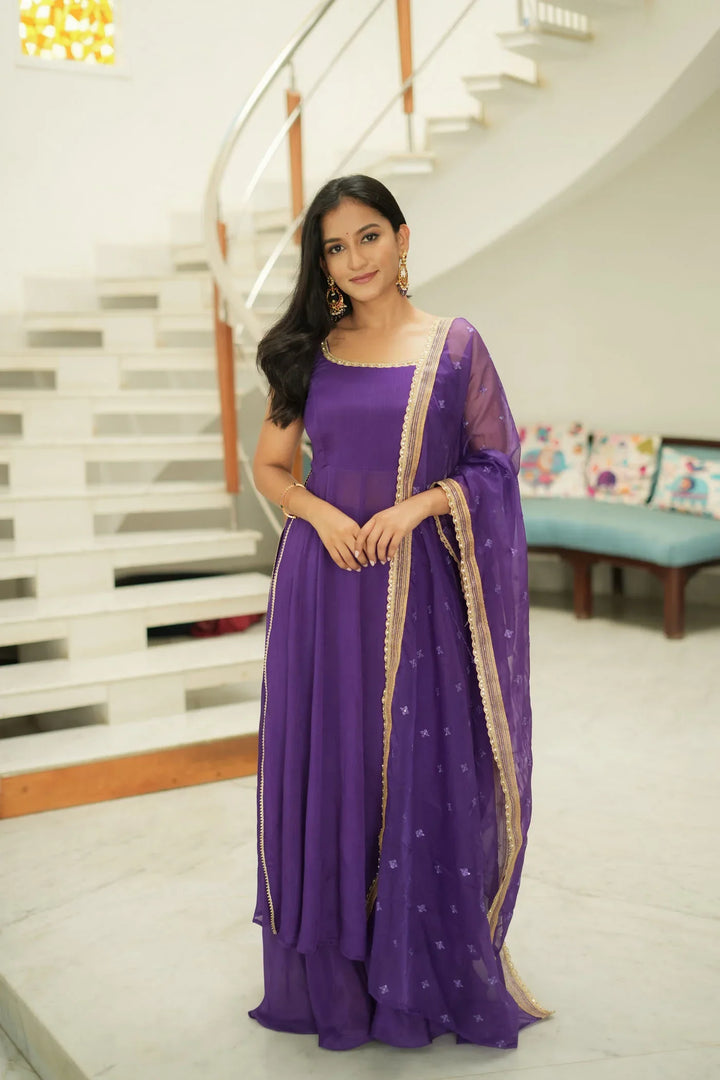 Vihana Purple Flared Kurta Set With Dupatta | Made To Order