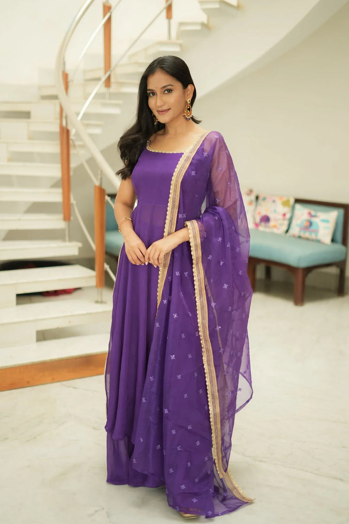 Vihana Purple Flared Kurta Set With Dupatta | Made To Order