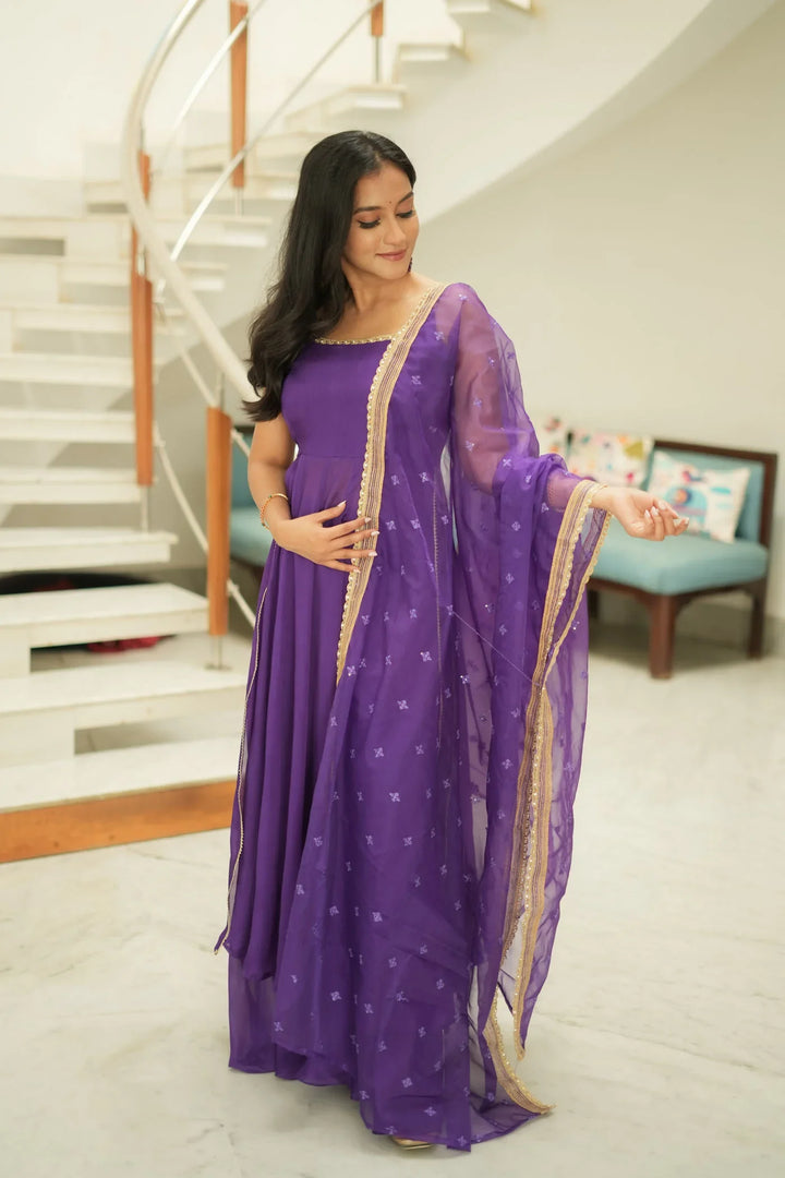 Vihana Purple Flared Kurta Set With Dupatta | Made To Order