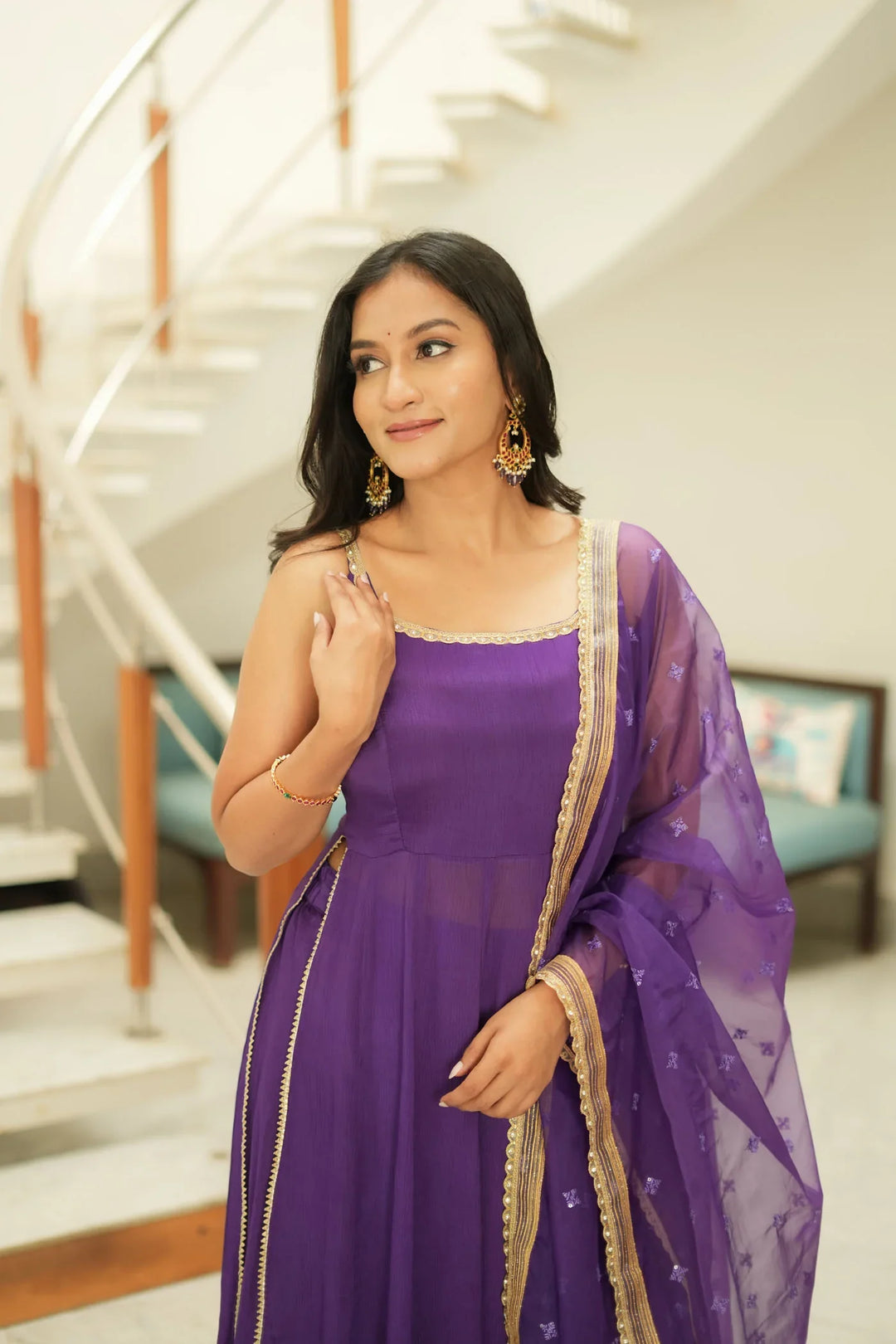 Vihana Purple Flared Kurta Set With Dupatta | Made To Order