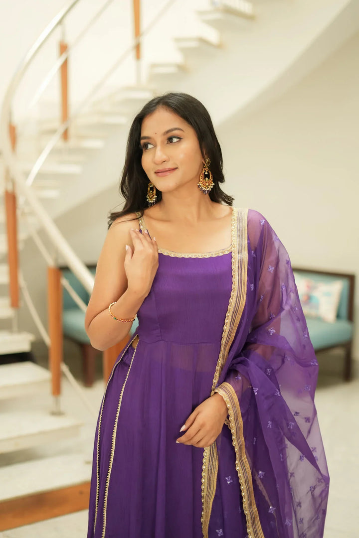 Vihana Purple Flared Kurta Set With Dupatta | Made To Order