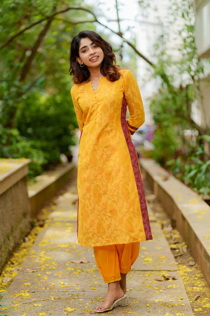 Mustard Kurti Set Kurti and Bottom 2-Piece Set | Made to Order