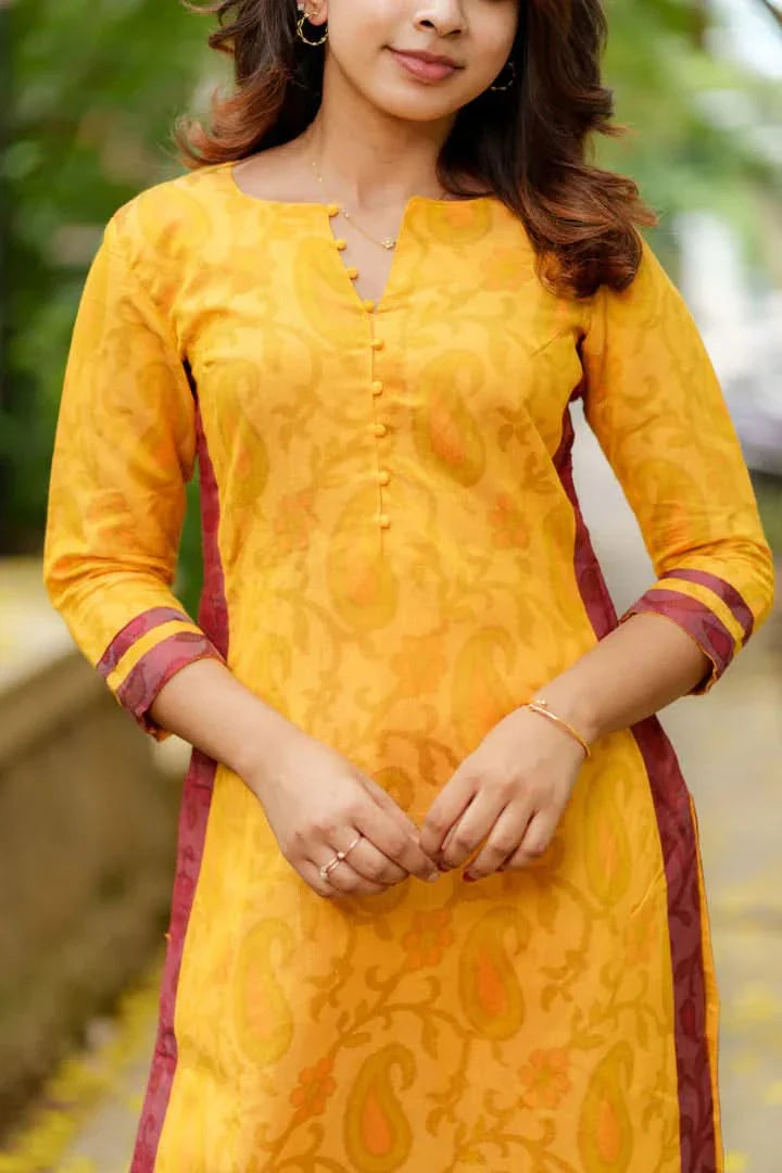 Mustard Kurti Set Kurti and Bottom 2-Piece Set | Made to Order