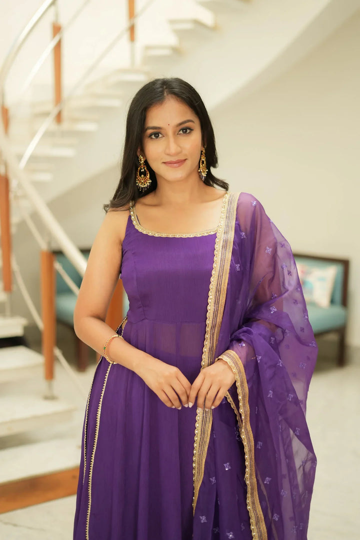 Vihana Purple Flared Kurta Set With Dupatta | Made To Order