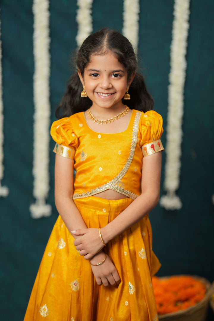 Maithiri yellow Silk Kids Lehenga Set mini | SHOBITAM