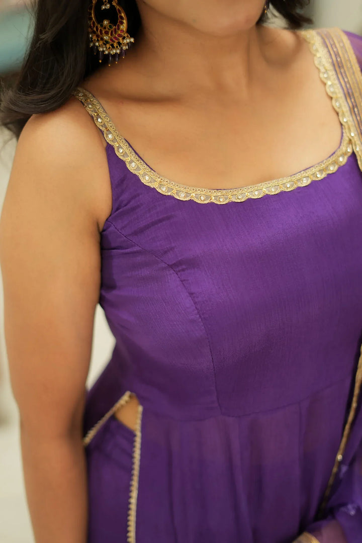 Vihana Purple Flared Kurta Set With Dupatta | Made To Order