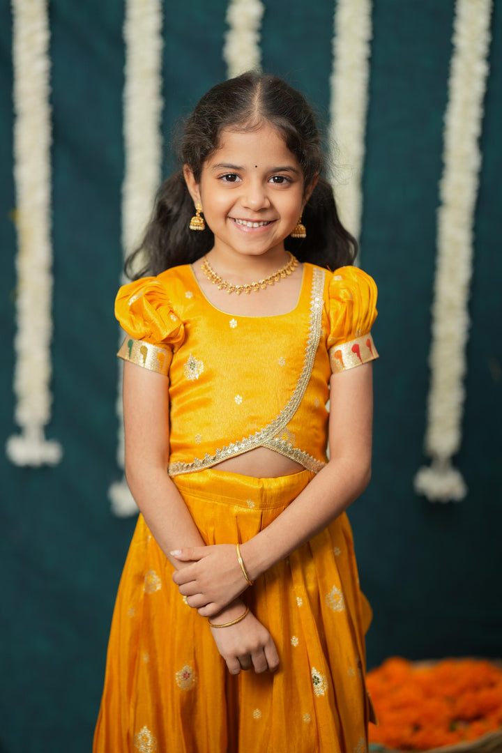 Maithiri yellow Silk Kids Lehenga Set mini | Made To Order