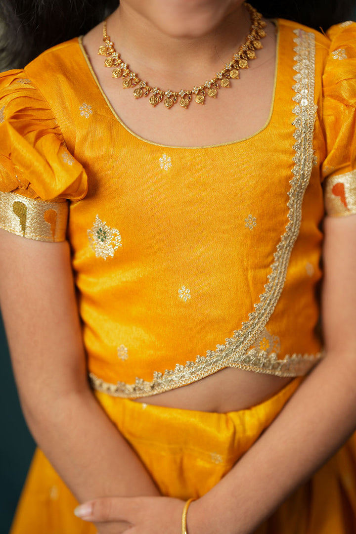 Maithiri yellow Silk Kids Lehenga Set mini | SHOBITAM
