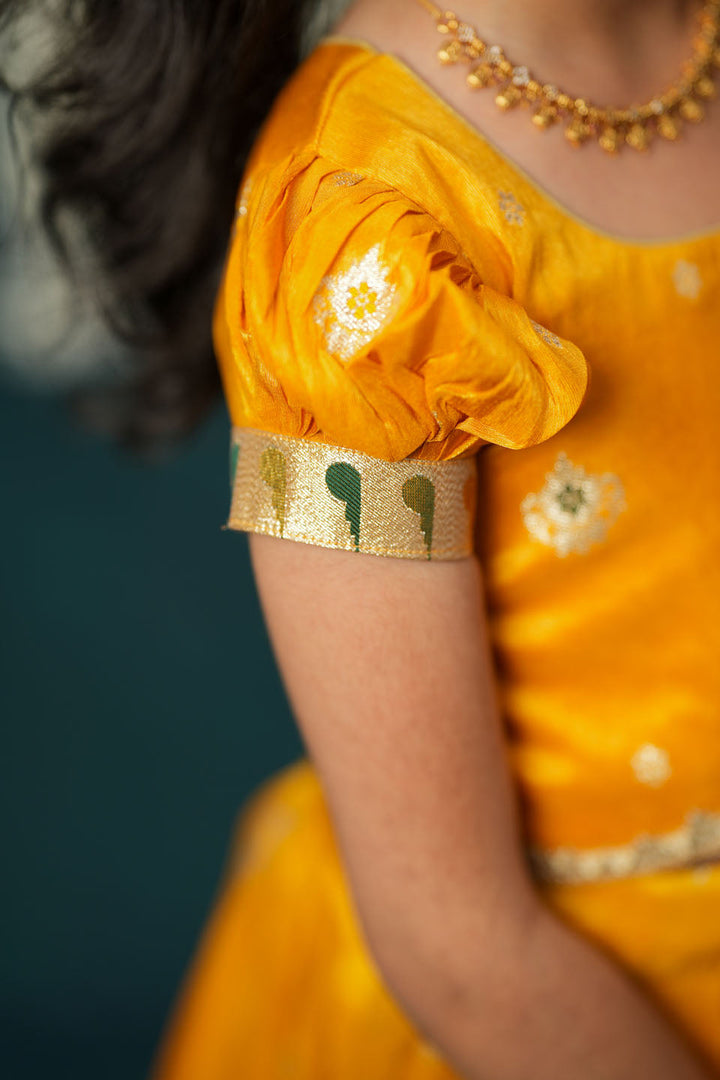 Maithiri yellow Silk Kids Lehenga Set mini | SHOBITAM