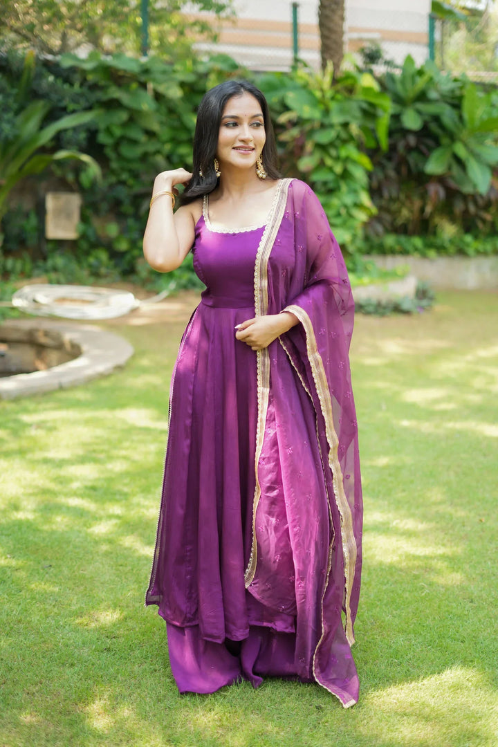 Vihana Wine Flared Kurta Set With Dupatta | Made To Order