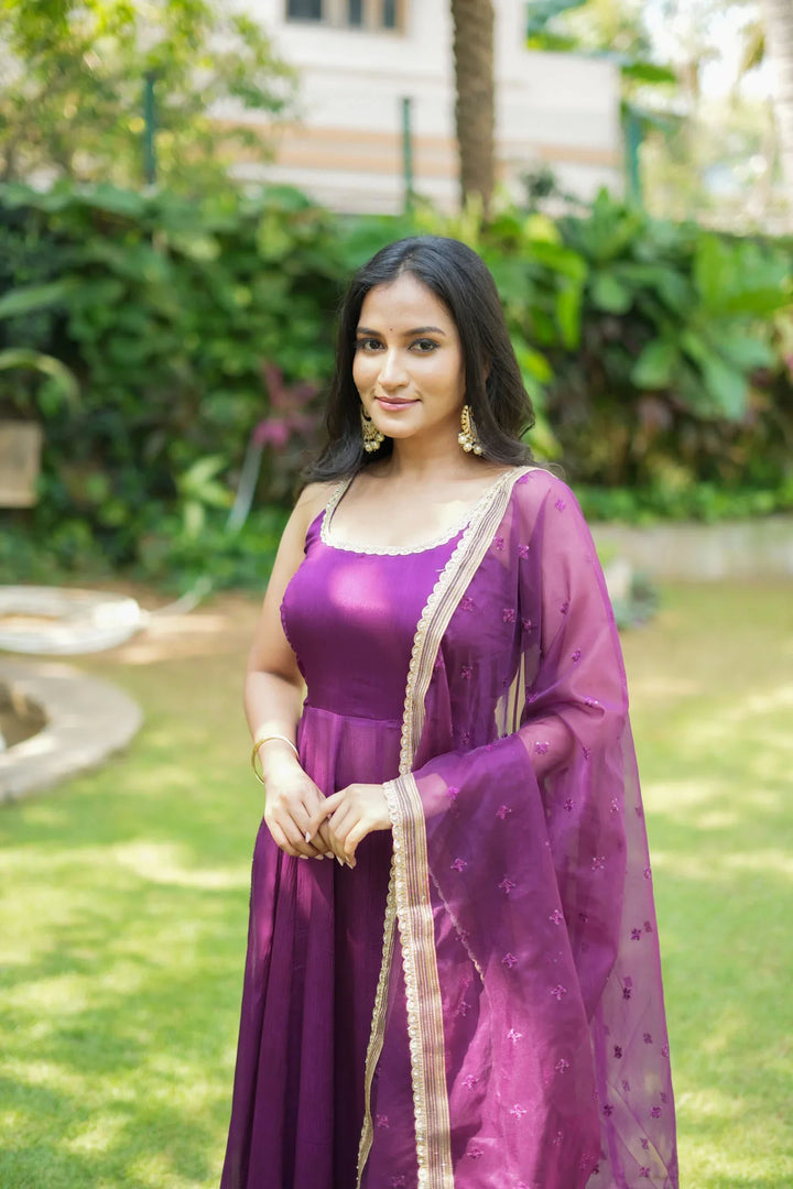 Vihana Wine Flared Kurta Set With Dupatta | Made To Order