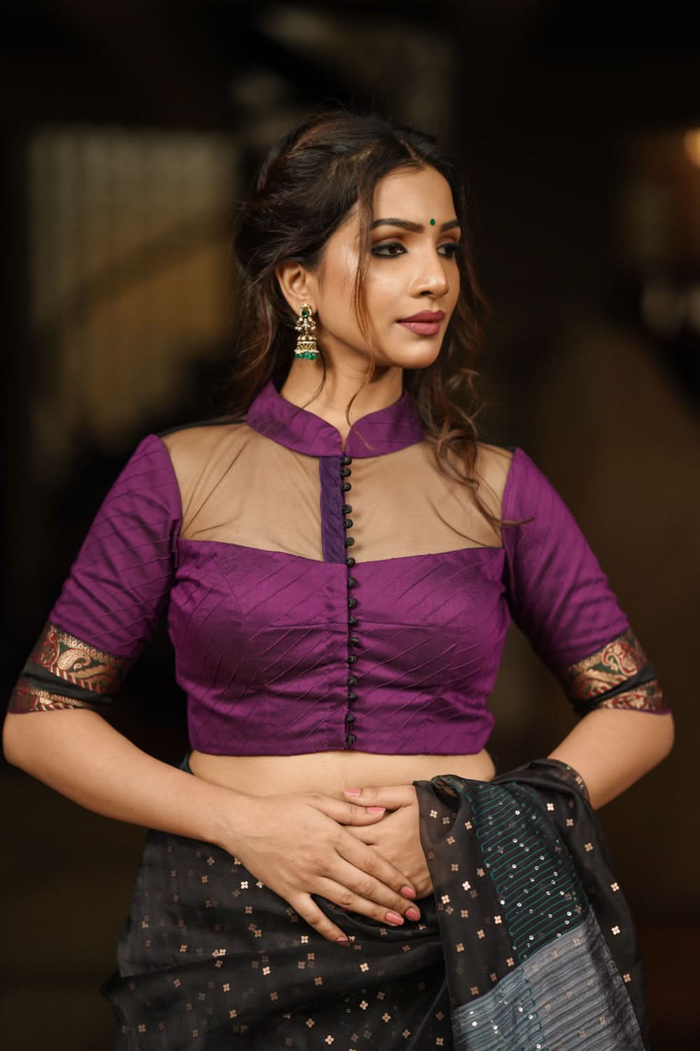 Black Saree Black High Neck Blouse Design Turtleneck Blouse High