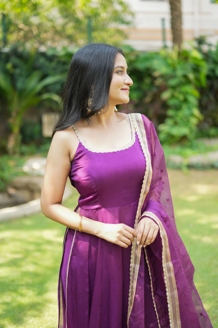 Vihana Wine Flared Kurta Set With Dupatta | Made To Order